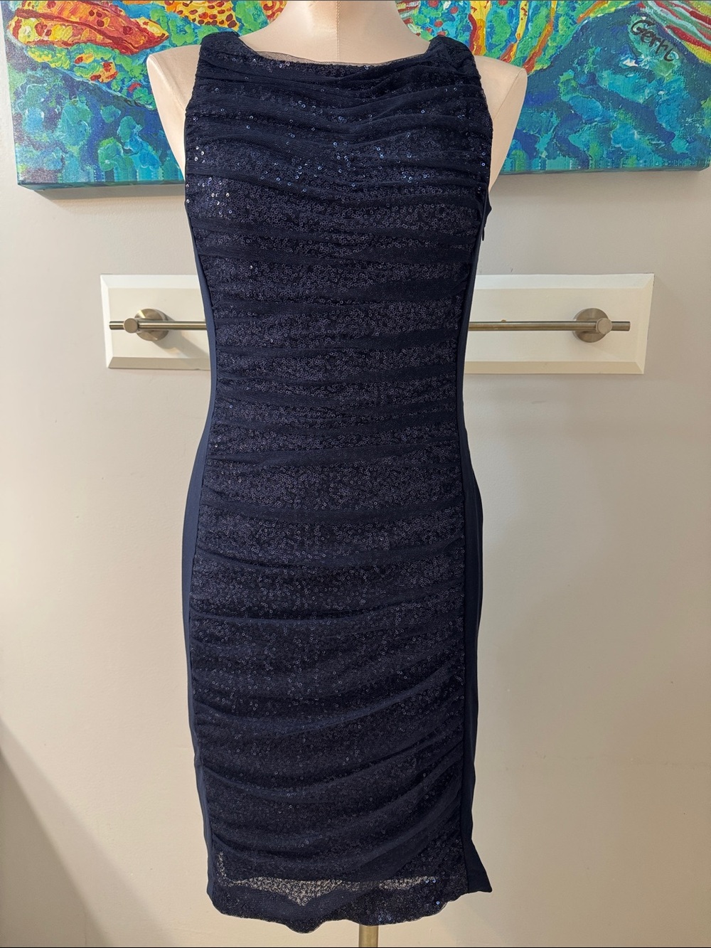 Ralph Lauren Navy Blue Sequins Sheath Dress Cocktail 6